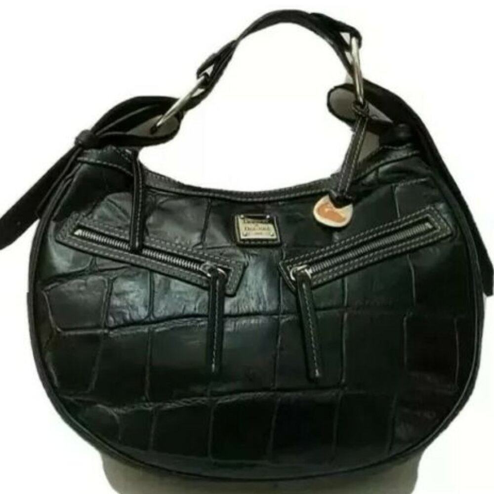 Y2K Rare Dooney & Bourke Moon Round Baguette Purse Black Leather Croc Embossed - Picture 2 of 11
